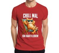 Maglietta da uomo con scritta "Chill mal ich hab Sette Katz", Colore: rosso