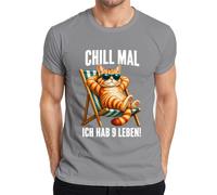 Maglietta da uomo con scritta "Chill mal ich hab Sette Katz", grigio., XL