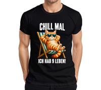 Maglietta da uomo con scritta "Chill mal ich hab Sette Katz", Nero , L
