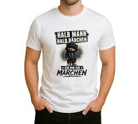 Maglietta da uomo con scritta "Halb Mann Halb Bärchen Ich Bin EIN Märchen", con scritta divertente in lingua tedesca, bianco, L