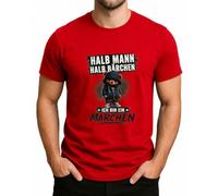 Maglietta da uomo con scritta "Halb Mann Halb Bärchen Ich Bin EIN Märchen", con scritta divertente in lingua tedesca, Colore: rosso, XL
