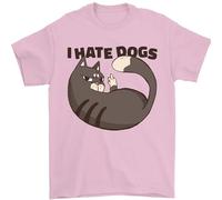 Maglietta da uomo con scritta "I Hate Dogs", divertente amante dei gatti, 100% cotone, rosa chiaro, L