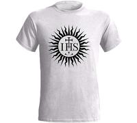 Maglietta da uomo con simbolo dell'ordine dei gesuiti Società di Gesù Religione cattolica Dio Cristo grafica unisex bianca top shirt, bianco, 3XL
