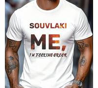 Maglietta da uomo con souvlaki greco "I Feel Greek", t-shirt da uomo con scollo rotondo, 220 g/m², per l'estate, in puro cotone, maniche corte (1 pezzo) T-shirt da uomo a maniche corte e scollo tondo,