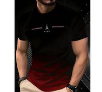 Maglietta da uomo con stampa 3D della Torre Eiffel di Parigi - Casual a maniche corte, t-shirt estiva da all'aperto con design sfumato L,M,S,XL,XXLLettere,stampa dappertuttoPoliestere
