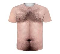 Maglietta da uomo con stampa 3D, design con peli sul petto, comodo scollo rotondo per una qualità ottimale per il tempo libero, beige., M