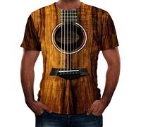 Maglietta da uomo con stampa 3D per chitarra, a maniche corte, traspirante, estiva, casual, alla moda, strumento musicale stampato, divertente maglietta streetwear, Marrone2, XXL