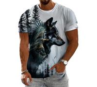 Maglietta da uomo con stampa animale, maglietta a maniche corte, leggera, alla moda, abbigliamento estivo da indossare tutti i giorni, Aquila reale del lupo di mont, L