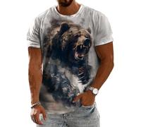 Maglietta da uomo con stampa animale, maglietta a maniche corte, leggera, alla moda, abbigliamento estivo da indossare tutti i giorni, Montagne, Boschi e Orsi, 4XL