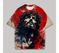 Maglietta da uomo con stampa digitale 3D del volto di Gesù, comoda Maglietta a maniche corte con collo tondo, casuale e adatta per l'aperto estivo L,M,S,XL,XXL,XXXLAnimalePoliestere