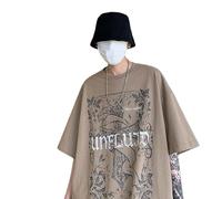Maglietta da uomo con stampa grafica incrociata Y2k Gothic Grunge Shirt Oversize Manica corta Top Streetwear Alt Tee Abbigliamento estetico, Cachi, L