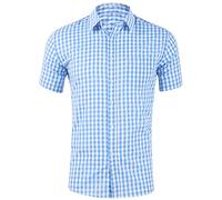 Maglietta da uomo con stampa scozzese a maniche corte vestibilità regolare estiva casual camicia da lavoro da uomo camicie in cotone da uomo UK, Blu chiaro, 3XL