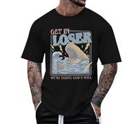 Maglietta da uomo con stampa umoristica Biblica Balena Jonas Get in Loser We're Doing God's Will Tshirt stile sportivo confortevole casual traspirante regalo per uomo, Nero53, L