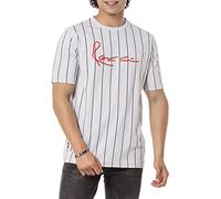 Maglietta da uomo con strisce verticali e logo elegante alla moda e adatta all'uso quotidiano in cotone, grigio., M