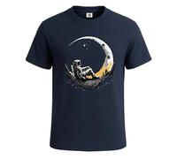 Maglietta da uomo con uomo spaziale sulla luna, per amanti dello spazio, idea regalo, T-shirt Navy Stampa Bianca, XL