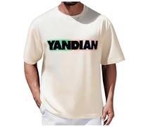 Maglietta da uomo dal design europeo con lettere stampate, casual, stile casual, taglio largo, sportivo, scollo rotondo, a maniche corte, alla moda, beige., 4XL