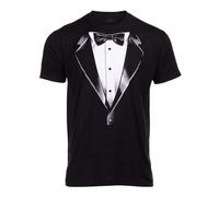 Maglietta da uomo divertente e semplice, smoking con scollo rotondo, costume da inganno formale, top per feste con stampa realistica per addio al celibato, Stile-b01 Nero, L
