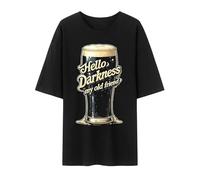 Maglietta da uomo divertente, per Oktoberfest, Hello Darkness, My Old Friend, estiva, a maniche corte, per il tempo libero, motivo boccale di birra, O nero., XXXXL