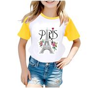 Maglietta da uomo e da donna, maglietta con maniche raglan e blocco di colore per commemorare il turismo in città 3, giallo., 7-8 Anni