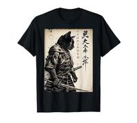 Maglietta da uomo e donna Samurai Cat Warrior Ukiyo-e Ink Maglietta