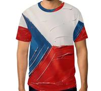Maglietta da uomo elasticizzata, top grafico personalizzato resistente alle grinze dalla S alla 3XL, Dipinto A Olio Bandiera Repubblica Ceca, XX-Large