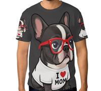 Maglietta da uomo elasticizzata, top grafico personalizzato resistente alle grinze dalla S alla 3XL, Donna Ragazze I Heart Mom Love Mama Boston Terrier Dog Lover, XX-Large