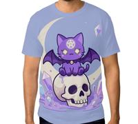 Maglietta da uomo elasticizzata, top grafico personalizzato resistente alle grinze dalla S alla 3XL, Kawaii Gatto Strega Gatto e Teschio Gatto Pastello Goth, XL