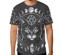 Maglietta da uomo elasticizzata, top grafico personalizzato resistente alle grinze dalla S alla 3XL, Luna Gatto Cristallo Retro Strega Scuro Simboli Goth Lover, M