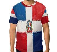 Maglietta da uomo elasticizzata, top grafico personalizzato resistente alle grinze dalla S alla 3XL, Pittura A Olio Bandiera Repubblica Dominicana, XX-Large