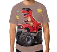 Maglietta da uomo elasticizzata, top grafico personalizzato resistente alle grinze dalla S alla 3XL, Red Dino Occhiali da sole T-rex Riding Monster Truck, L