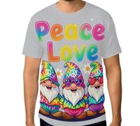 Maglietta da uomo elasticizzata, top grafico personalizzato resistente alle grinze dalla S alla 3XL, Tre gnomi hippie I Peace Love Gnome I Tie Dye segno della pace, XL