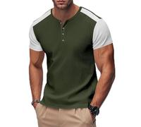 Maglietta da uomo estiva a maniche corte, colletto alto, casual, traspirante, comoda, leggera, alla moda, per il tempo libero, verde militare, M