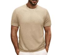 Maglietta da uomo estiva a maniche corte in tinta unita girocollo casual eleganti camicie traspiranti leggere vestibilità regolare texture a maglia con scollo a V comoda maglietta sportiva quotidiana