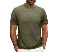Maglietta da uomo estiva a maniche corte in tinta unita girocollo casual eleganti camicie traspiranti leggere vestibilità regolare texture a maglia con scollo a V comoda maglietta sportiva quotidiana
