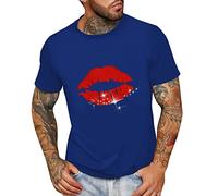 Maglietta da uomo, estiva, casual, girocollo, a maniche corte, stampata, traspirante, leggera, in cotone, basic alla moda, casual, per il tempo libero, con scollo rotondo, Blu, XXL