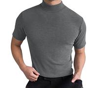 Maglietta da uomo estiva con scollo rotondo, in maglia fine, a maniche corte, con collo alto, slim fit, basic, top muscolare, girocollo, manica corta, grigio., M