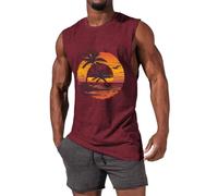 Maglietta da uomo estiva da spiaggia hawaiana con stampa 3D muscolare allenamento senza maniche leggera alla moda da viaggio palestra canotta da uomo, Rosso, M