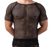 Maglietta da uomo estiva sexy in rete trasparente T-shirt a maniche corte Top da uomo Camicia inferiore O-Neck T-shirt nera M
