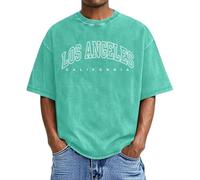 Maglietta da uomo, girocollo, con stampa, estiva, vintage, a maniche corte, basic, oversize, traspirante, per palestra, abbigliamento sportivo, R verde menta, M