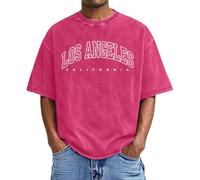 Maglietta da uomo, girocollo, con stampa, estiva, vintage, a maniche corte, basic, oversize, traspirante, per palestra, abbigliamento sportivo, R rosa caldo, XXL
