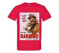 Maglietta da uomo girocollo in cotone organico Django Vintage Movie Poster Western, Rosso, XL