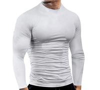 Maglietta da uomo, girocollo, traspirante, traspirante, morbida, vestibilità aderente, a maniche lunghe, per interni ed esterni, yoga, palestra, bianco, XXL