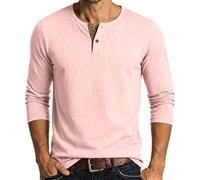 Maglietta da uomo Henley, a maniche lunghe, in cotone, per il tempo libero, con bottoni, leggera per tutti i giorni, estiva, per vacanze, vestibilità normale, facile da pulire, Colore: rosa., 3XL