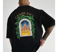 Maglietta da uomo in cotone a coste, con stampa di un castello di una notte illuminata dalla luna, stile universitario, nuova collezione primavera/estate, abbigliamento sportivo da uomo, maglietta ner