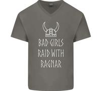 Maglietta Da Uomo In Cotone A V Collo Ragnar Vikings Valhalla Bad Girls Raid