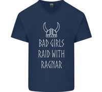 Maglietta Da Uomo In Cotone A V Collo Ragnar Vikings Valhalla Bad Girls Raid