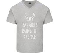 Maglietta Da Uomo In Cotone A V Collo Ragnar Vikings Valhalla Bad Girls Raid