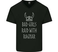 Maglietta Da Uomo In Cotone A V Collo Ragnar Vikings Valhalla Bad Girls Raid