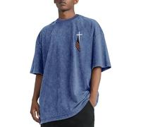 Maglietta da uomo in cotone muscoloso top primavera autunno moda uomo primavera casual manica corta O collo stampato mimetico t-shirt top camicetta per interni ed esterni vita quotidiana, Blu, S