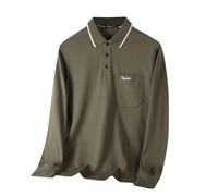 Maglietta da uomo in cotone regular fit top 2025 da uomo casual alla moda in puro cotone con risvolto sottile maglietta a maniche lunghe per interni ed esterni vita quotidiana, Verde, M